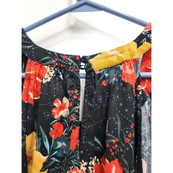 Torrid Womens Goddess Tank Top Sz 1X Black Floral Textured Stretch Halter Tunic - Picture 7 of 8